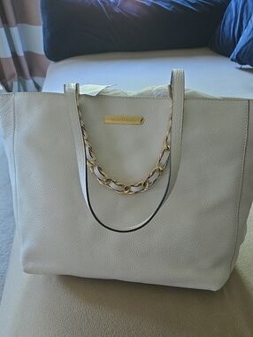 Michael Kors Ivory Leather Tote with Gold Chain Detail
